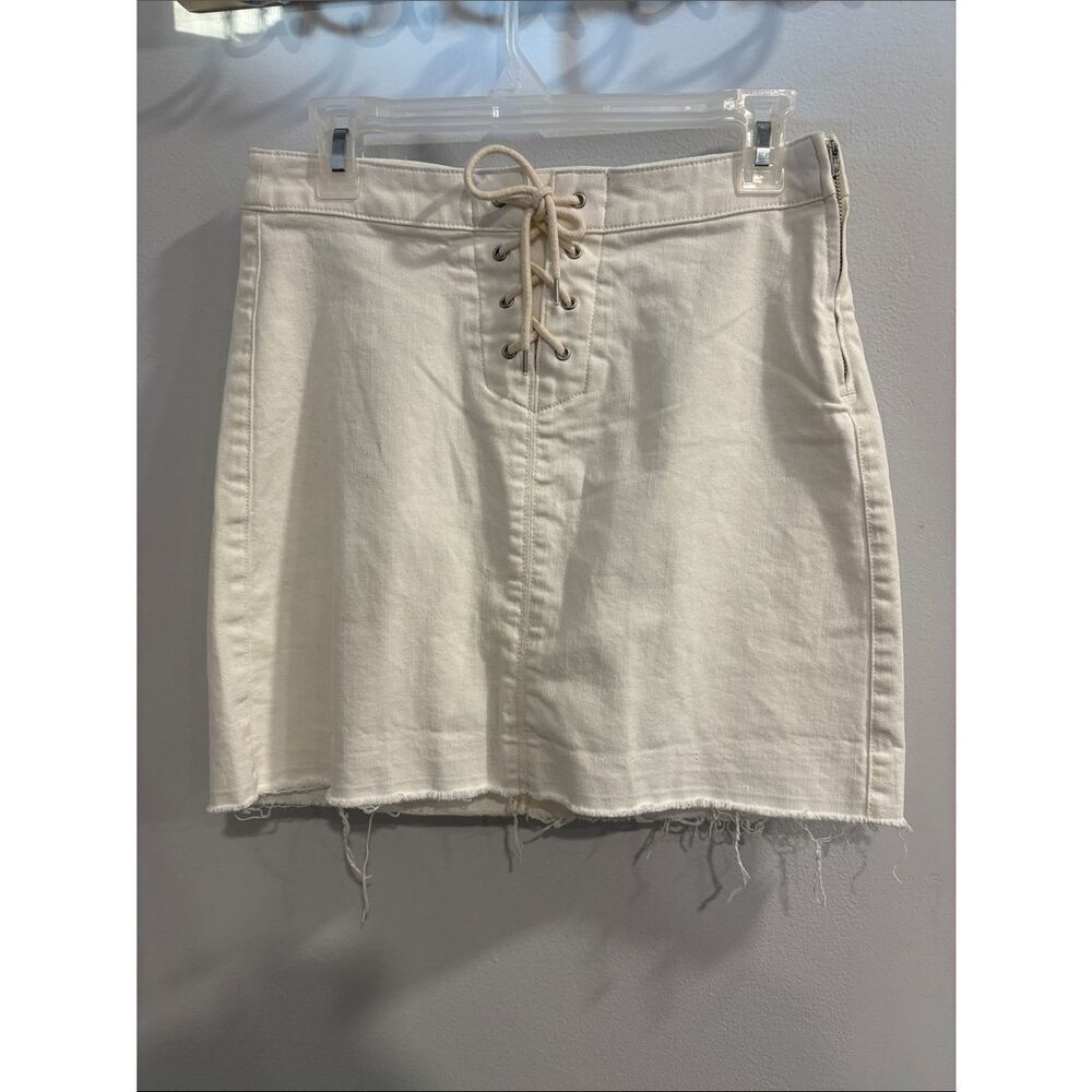 J. Crew Ivory Lace-Up Denim Mini Skirt